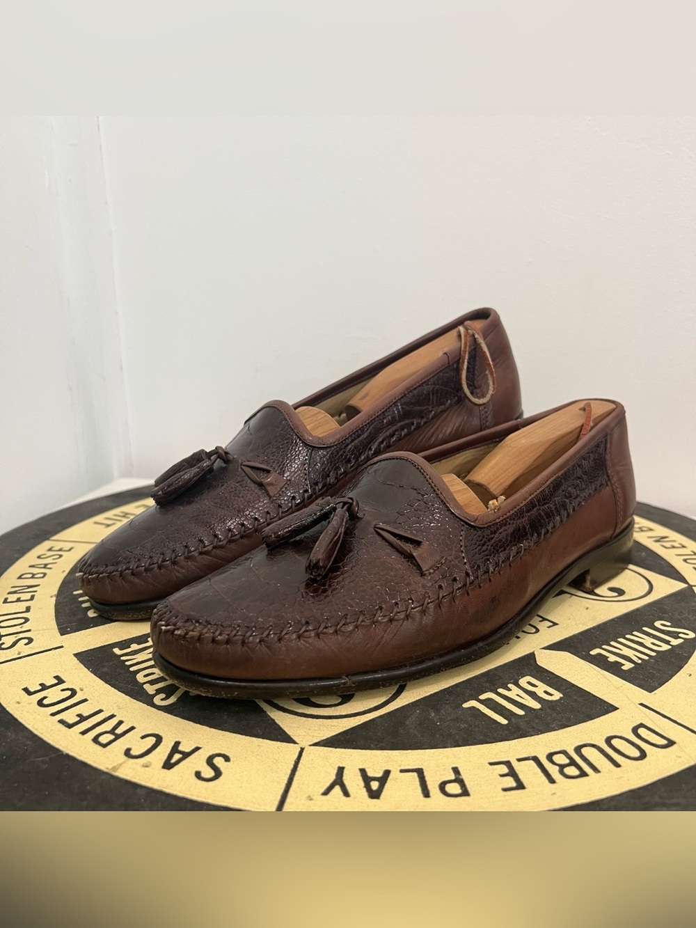 Zelli Brown Ostrich Leg Exotic Leather Handcrafted Tassel Loafers Men’s 8.5 W
